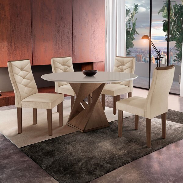 Conjunto Mesa Redonda Com 4 Cadeiras Tampo Mdf Barcelona Yesc