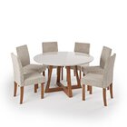 Conjunto Mesa Redonda Com Vidro Madeira Maciça Com 6 Cadeiras