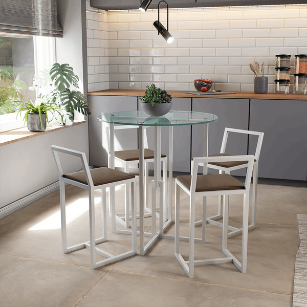 Conjunto Mesa Redonda Imbuia 4 Cadeiras Pequena Estofado Marr