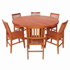 Conjunto Mesa Redonda Jantar 1 6m 6 Cadeiras Maciça Madri