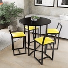 Conjunto Mesa Redonda Preta 4 Cadeiras Pequena Estofado Amare