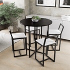Conjunto Mesa Redonda Preta 4 Cadeiras Pequena Estofado Branc