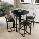 Conjunto Mesa Redonda Preta 4 Cadeiras Pequena Estofado Preto