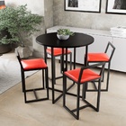 Conjunto Mesa Redonda Preta 4 Cadeiras Pequena Estofado Verme