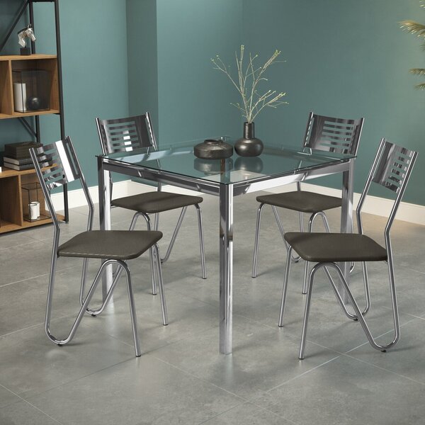 Conjunto Mesa Reno Tampo De Vidro E 4 Cadeiras Napoles Cromad