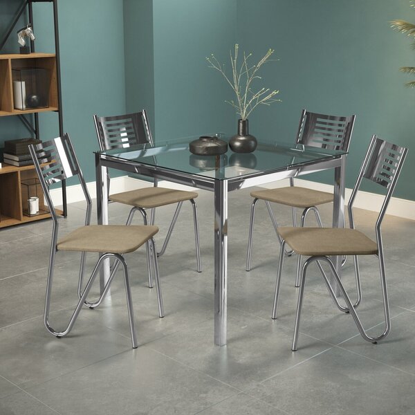 Conjunto Mesa Reno Tampo De Vidro E 4 Cadeiras Napoles Cromad