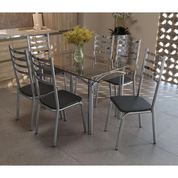 Conjunto Mesa Retangular De Vidro E 6 Cadeiras Kappesberg Cro