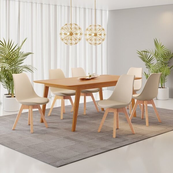 Conjunto Mesa Retangular Mdf Com 6 Cadeiras Saarinen Pp Nude/