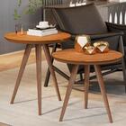 Conjunto Mesa Retrô Lateral E Apoio Sala De Estar Freijó