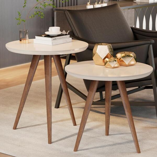 Conjunto Mesa Retrô Lateral E Apoio Sala De Estar Off White