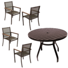 Conjunto Mesa Ripada 90cm + 4 Poltronas Perpétua   - Marrom