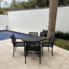 Conjunto Mesa Ripada 90cm + 4 Poltronas Perpétua   - Preto