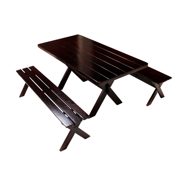 Conjunto Mesa Rústica 1,6m E 2 Bancos Sem Encosto Madeira Mac