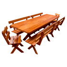 Conjunto Mesa Rústica 2,5m 4 Bancos E 2 Cadeiras Madeira Maci