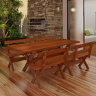 Conjunto Mesa Rústica 2m 4 Bancos E 2 Cadeiras Madeira Maciça