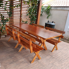 Conjunto Mesa Rústica 2m E 4 Bancos Madeira Maciça Eucalipto