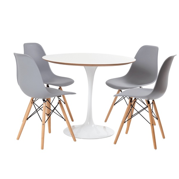 Conjunto Mesa Saarinen Branca 90cm E 4 Cadeiras Eames Cinza