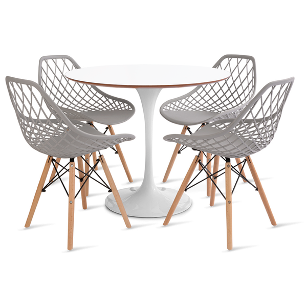 Conjunto Mesa Saarinen Branca 90cm E 4 Cadeiras Kaila Cinza