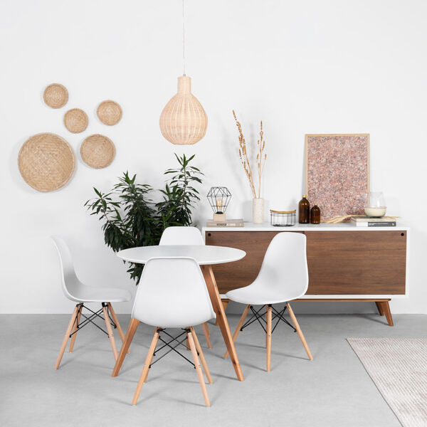 Conjunto Mesa Square Redonda 80cm Pés Em Madeira Taeda Com 4