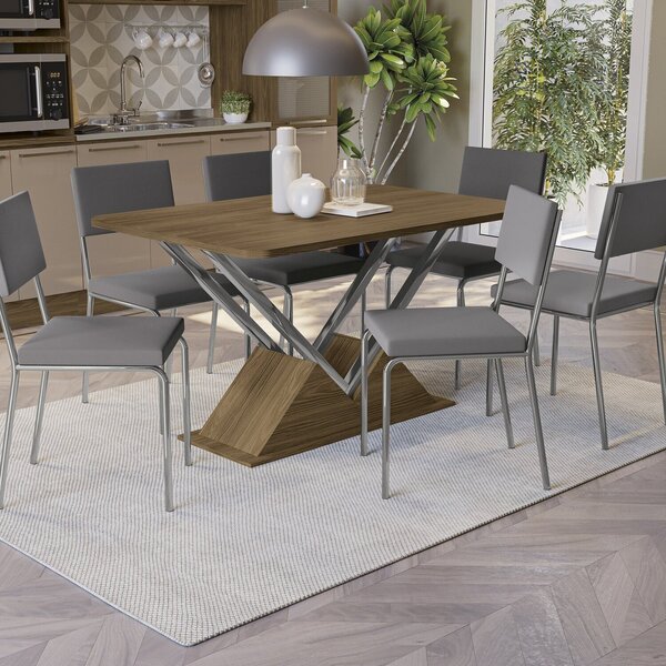 Conjunto Mesa Tamisa 6 Cadeiras Zaria Cromado/nogueira/cinza