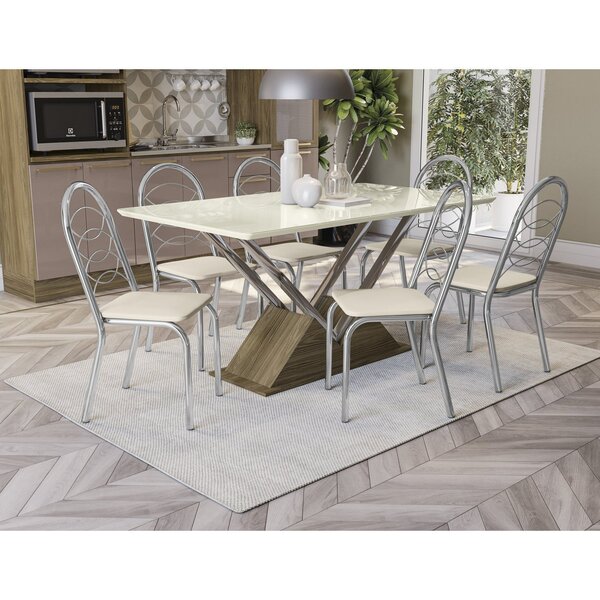 Conjunto Mesa Tamisa Com 6 Cadeiras Holanda Cromado/nogueira/