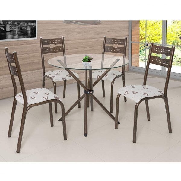 Conjunto Mesa Tampo De Vidro Incolor 0,90m Redondo 4 Cadeiras