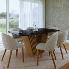 Conjunto Mesa Tampo Marmorizado Com Vidro E 6 Cadeiras Ibiza