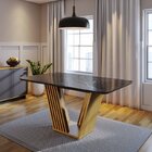 Conjunto Mesa Tampo Marmorizado Com Vidro E 6 Cadeiras Ibiza