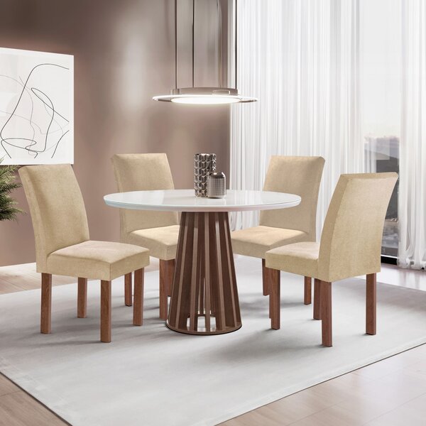 Conjunto Mesa Tampo Redondo Pluis Vidro Kansas 100cm 4 Cadeir