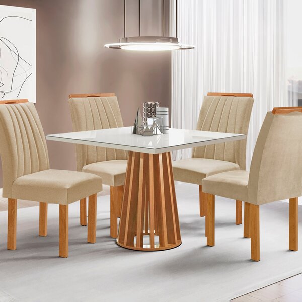 Conjunto Mesa Tampo Slim Plus Vidro Kansas 100cm 4 Cadeiras A