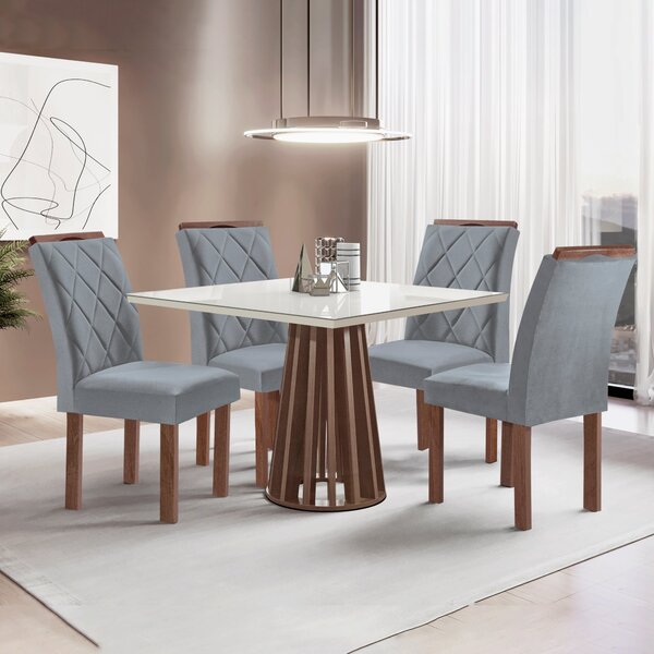 Conjunto Mesa Tampo Slim Plus Vidro Kansas 100cmx100cm 4 Cade