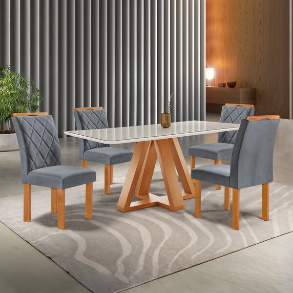 Conjunto Mesa Tampo Smart Plus Kyra 120cmx90cm 4 Cadeiras Art