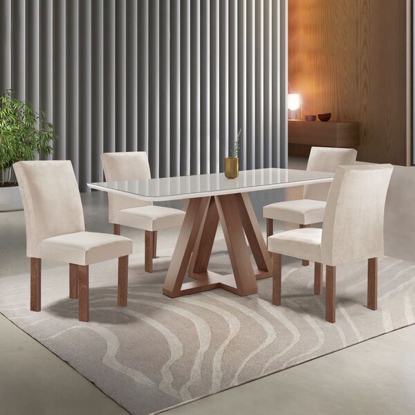Conjunto Mesa Tampo Smart Plus Vidro Kyra 120cmx90cm 4 Cadeir