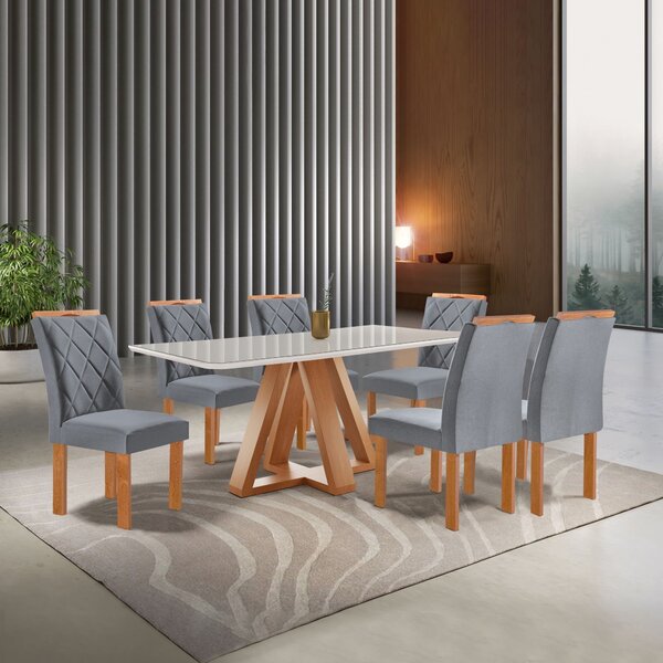Conjunto Mesa Tampo Smart Plus Vidro Kyra 170cmx90cm 6 Cadeir