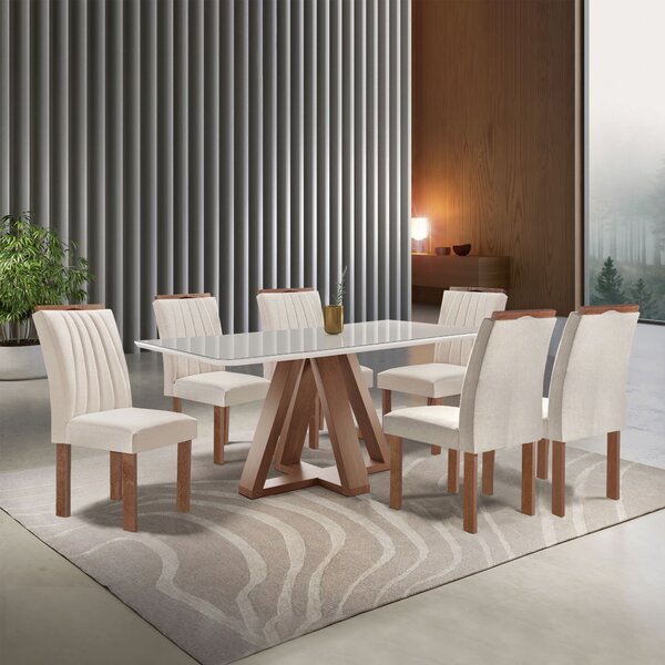 Conjunto Mesa Tampo Smart Plus Vidro Kyra 170cmx90cm 6 Cadeir