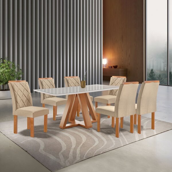 Conjunto Mesa Tampo Smart Plus Vidro Kyra 170cmx90cm 6 Cadeir