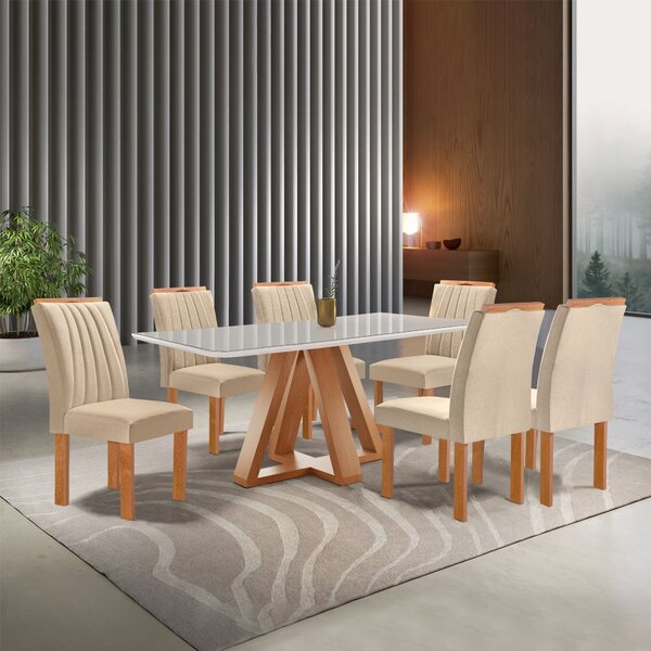 Conjunto Mesa Tampo Smart Plus Vidro Kyra 170cmx90cm 6 Cadeir