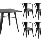 Conjunto Mesa Tolix 80 Cm + 4 Cadeiras Tolix Com Braço - Preto
