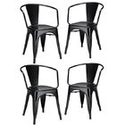 Conjunto Mesa Tolix 80 Cm + 4 Cadeiras Tolix Com Braço - Preto