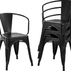 Conjunto Mesa Tolix 80 Cm + 4 Cadeiras Tolix Com Braço - Preto