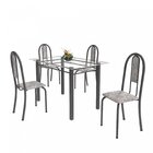 Conjunto Mesa Tubular 120cm Tampo Em Vidro Com 4 Cadeiras Iri