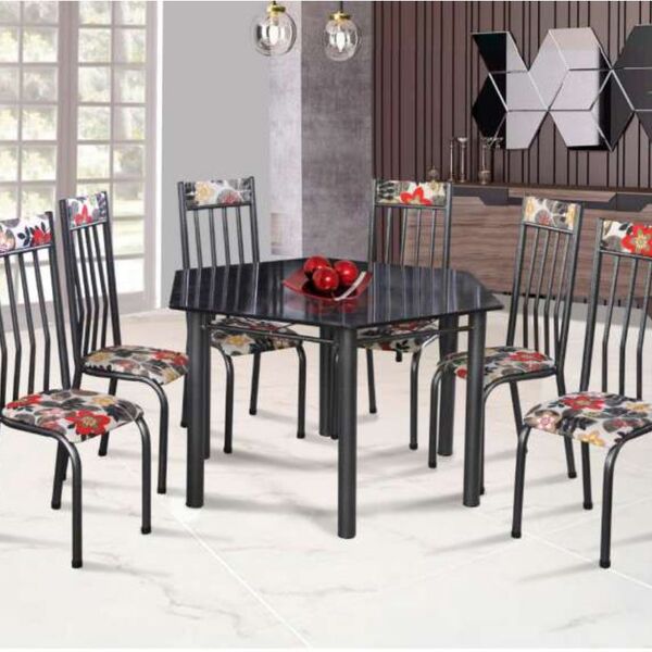 Conjunto Mesa Valentina Sextavada Para Cozinha Tubular Com 6