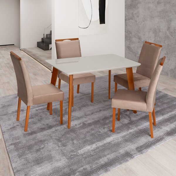 Conjunto Mesa Verona Com 4 Cadeiras Madeira Maciça E Estofada