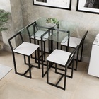 Conjunto Mesa Vidro 4 Cadeiras Pequena Estofado Industrial Bl