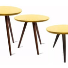 Conjunto Mesa Vidro Laqueado Canto Redonda 3 Un.  Amarelo