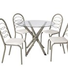 Conjunto Mesa Volga Tampo De Vidro E 4 Cadeiras Holanda Nicke