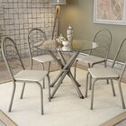Conjunto Mesa Volga Tampo De Vidro E 4 Cadeiras Holanda Nicke