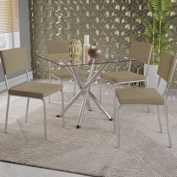 Conjunto Mesa Volga Tampo De Vidro E 4 Cadeiras Zaria Cromado