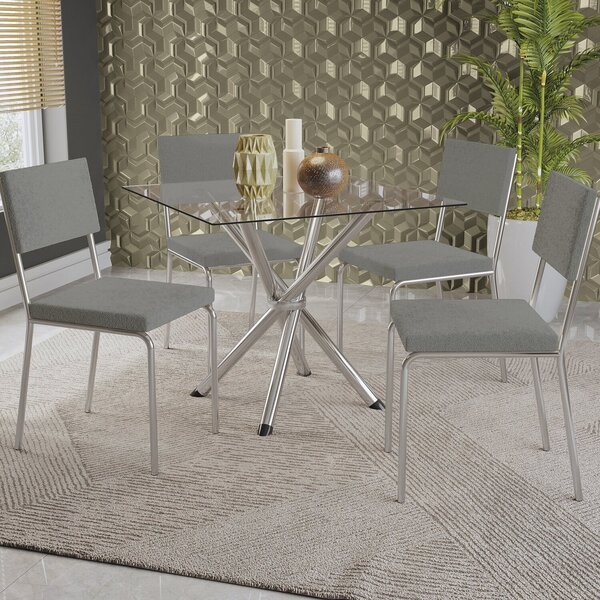 Conjunto Mesa Volga Tampo De Vidro E 4 Cadeiras Zaria Cromado