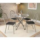Conjunto Mesa Volga Tampo De Vidro Incolor Com 4 Cadeiras Níq